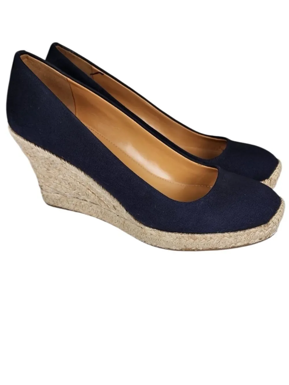 J. Crew J by Crew Navy Blue Canvas Espadrille Wedge Sandals, Size 9